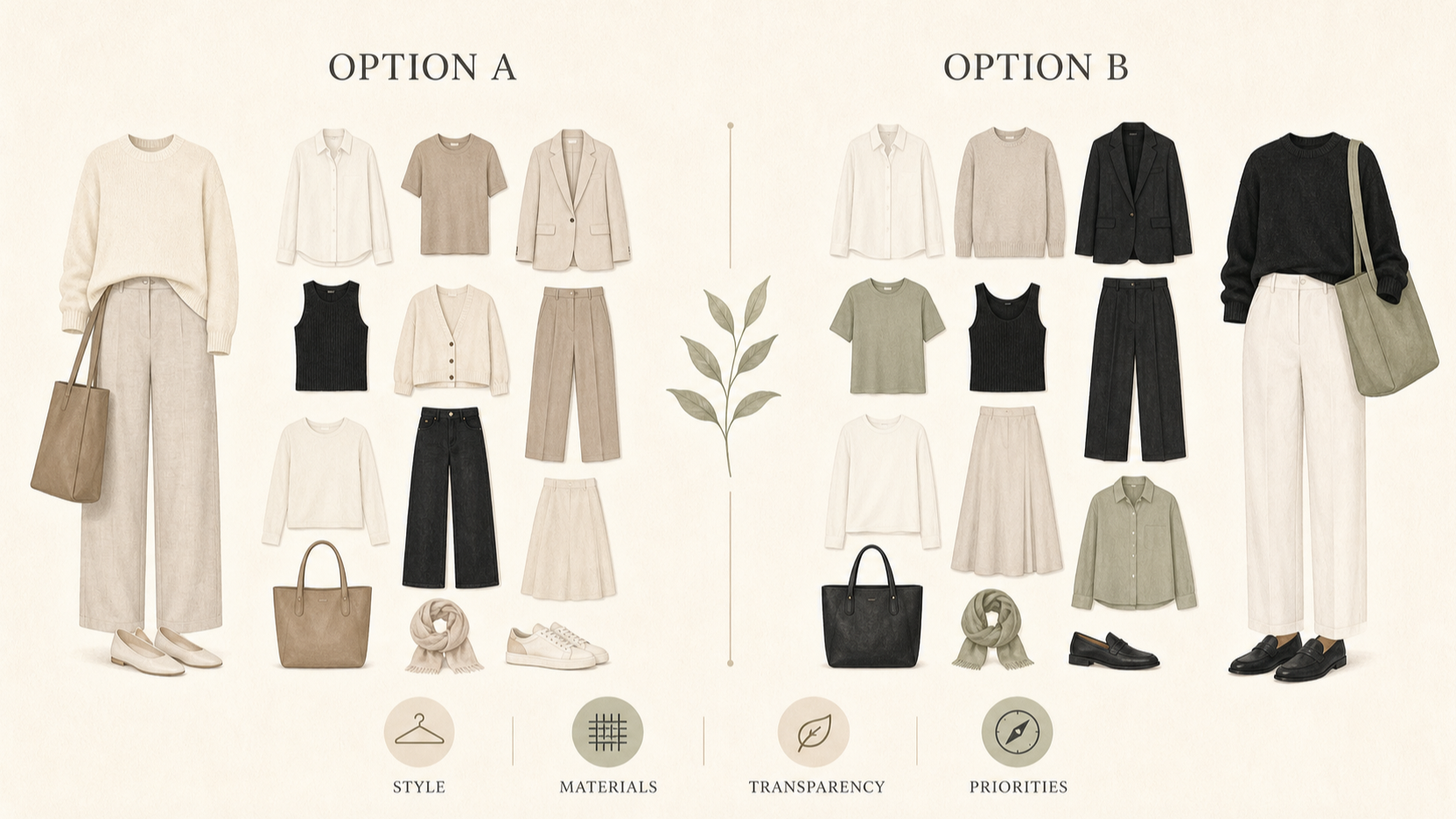 Redaktionelle Illustration zu ARMEDANGELS vs Filippa K: Welche Marke passt besser zur Capsule Wardrobe?