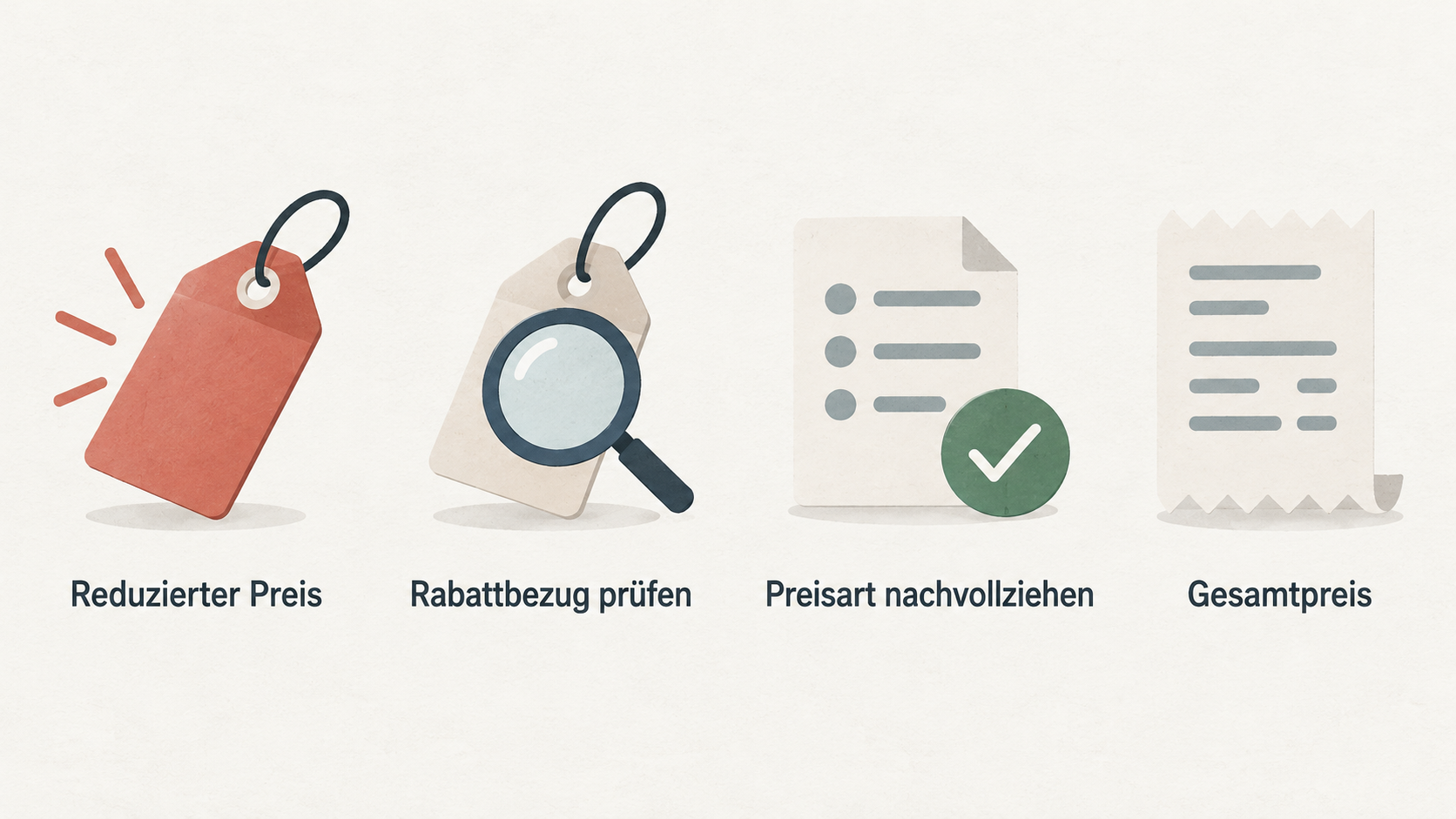 Show one numbered checklist of the section’s five stated purchase-review steps, in order: Artikel und Variante auswählen; Preisbasis prüfen; Versand und mögliche Zusatzkosten