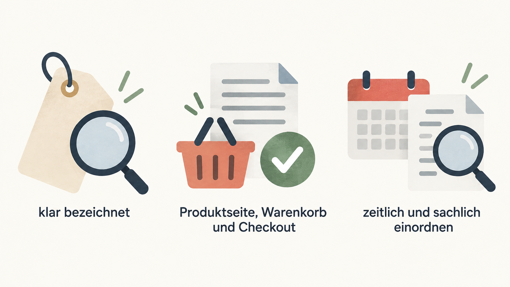 Show one numbered checklist of five checks stated in the section: Preisart klar bezeichnet; Darstellung zwischen Produktseite, Warenkorb und Checkout konsistent; Vergleichswert