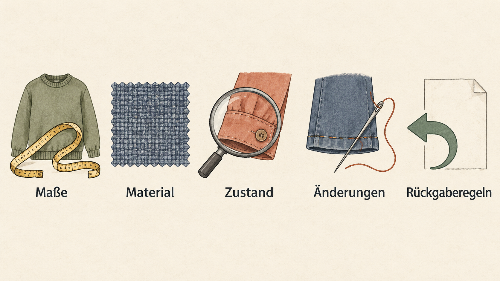 Eine einzelne Zeile aus drei Icons mit den Labels „Weitergabe“, „Wiederverkauf“ und „erneute Nutzung“ verankert den im Abschnitt beschriebenen Secondhand-Kreislauf.