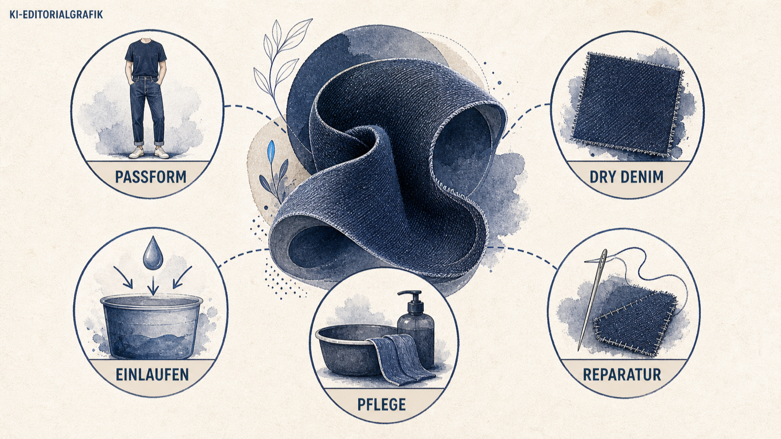 Redaktionelle Illustration zu Nudie Jeans Test: Passformen, Reparaturservice und langfristiger Nutzen eingeordnet